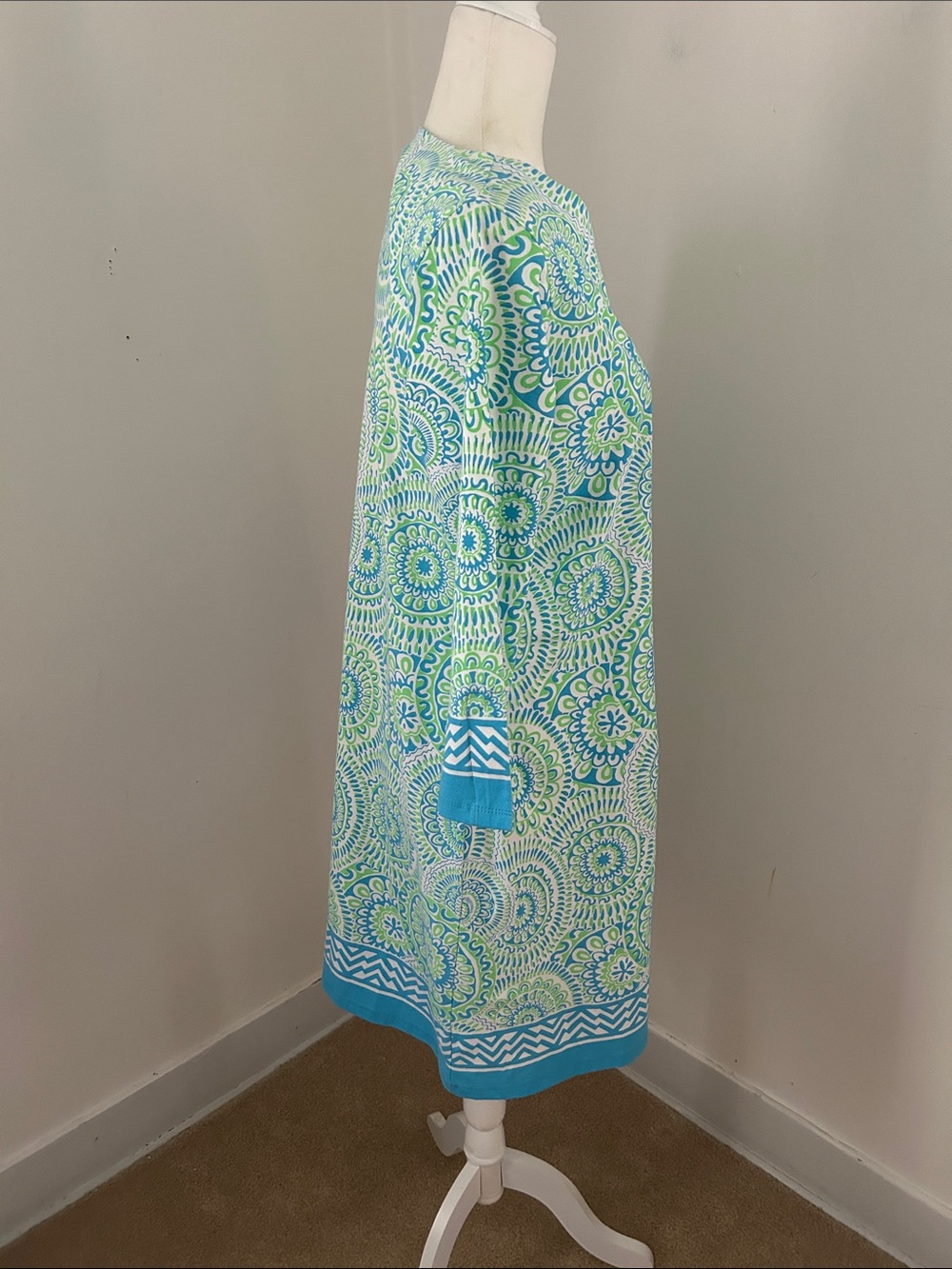 Barbara Erickson Blue & Green Medallion Print Cotton Shift Dress sz L - Picture 4 of 7
